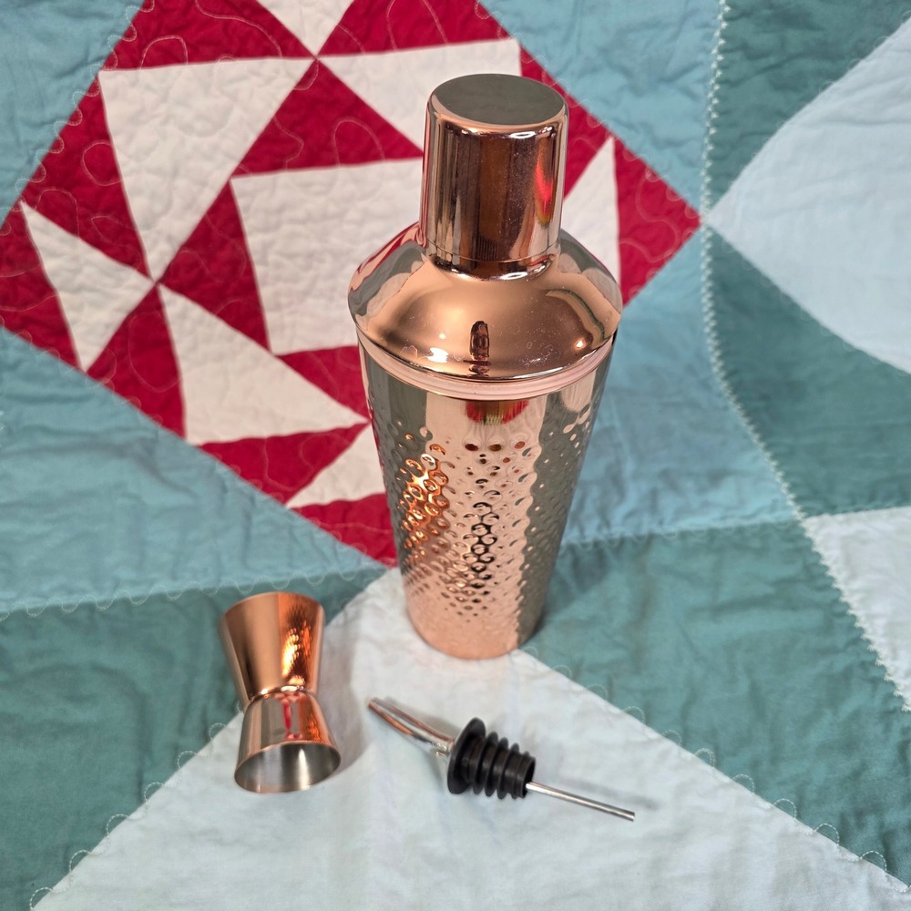 Hammered Copper Cocktail Shaker Set Rose Gold Barware Accessories Jigger Spout